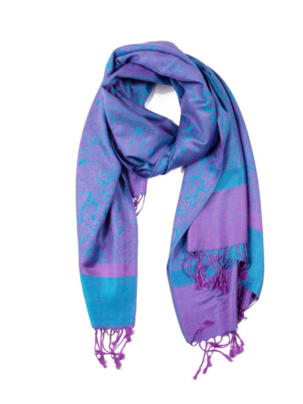 Paisley Boho Pashmina and Silk Scarf Lavender and Turquoise